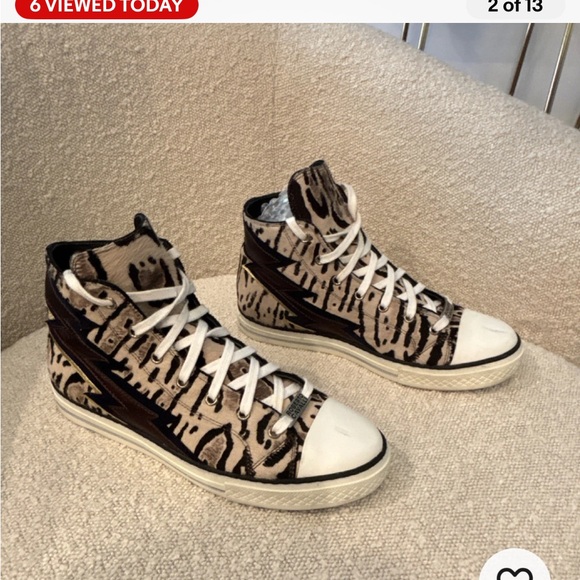 Roberto Cavalli Shoes - Roberto Cavalli Lightning Bolt Pony Hair High-Top Sneakers Size 41 EUC Run Small